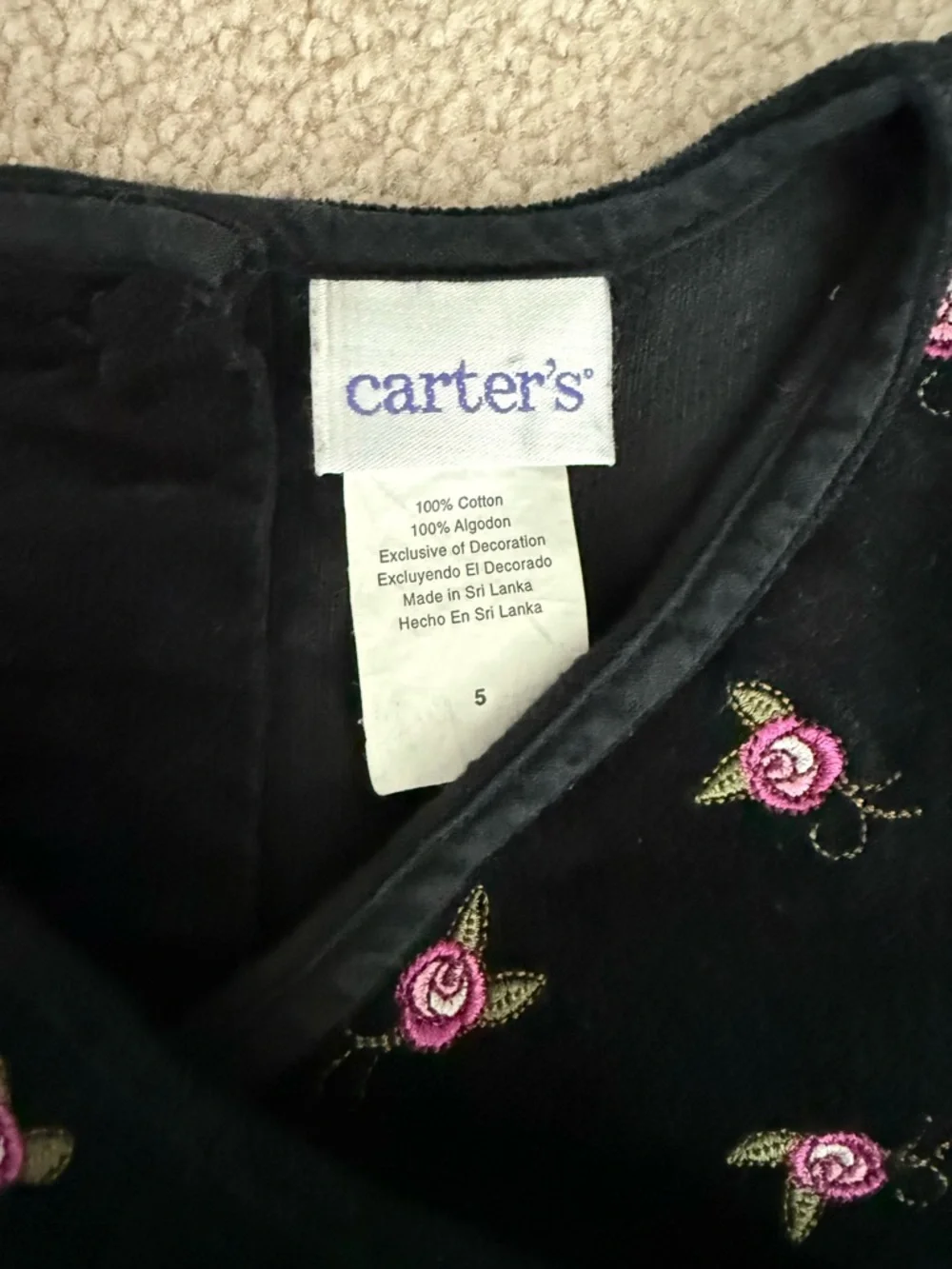 Carter's Vintage Silver Tag Black Velvet Dress with rose embroidery - Size 5